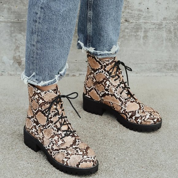 Lulus Shoes - New Lulu's Devyn Tan Snake Print Ankle Boots